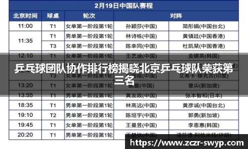 乒乓球团队协作排行榜揭晓北京乒乓球队荣获第三名